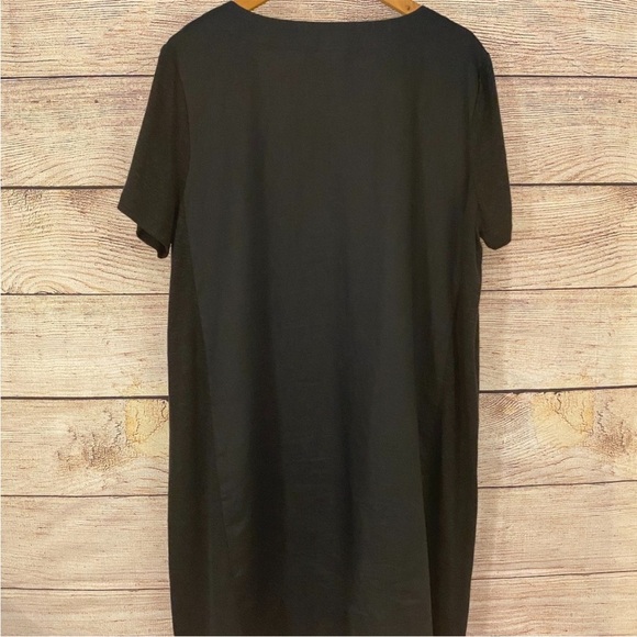 Pure Jill Black Short Sleeve Knit Side Panels Linen Midi Dress Sz L - Picture 3 of 6